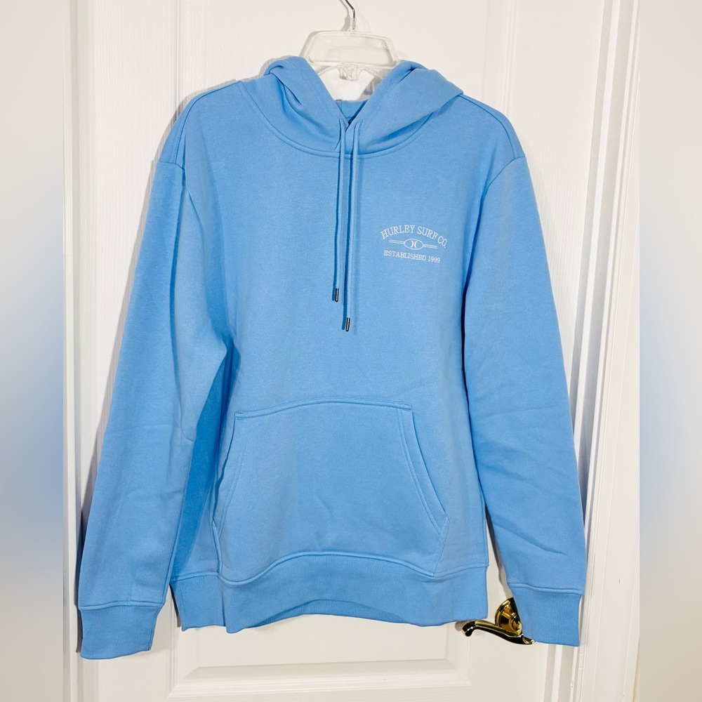 Hurley Surf Co. 1999 Embroidered Front Back Graphic Fleece Hoodie Blue Medium